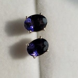 Iolite 5x7 mm sterling silver stud earrings